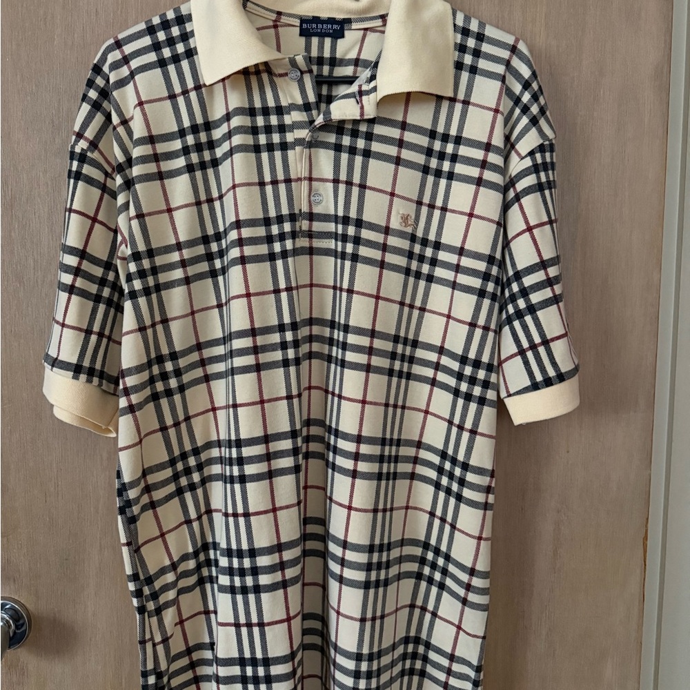 Burberry Beige and Black Checkered Polo Shirt